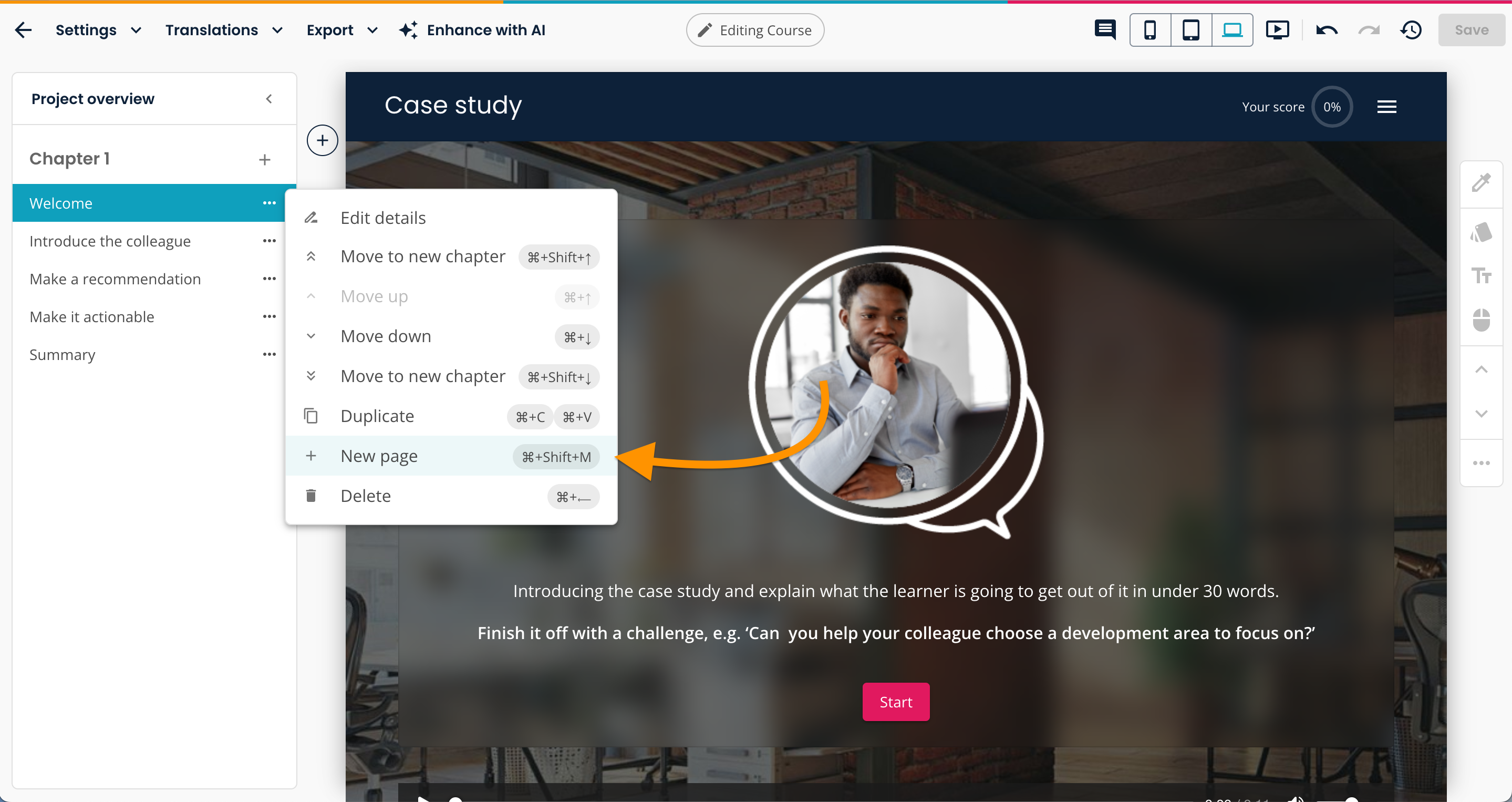 Create, zoomed shot of + menu highlighting New page.png