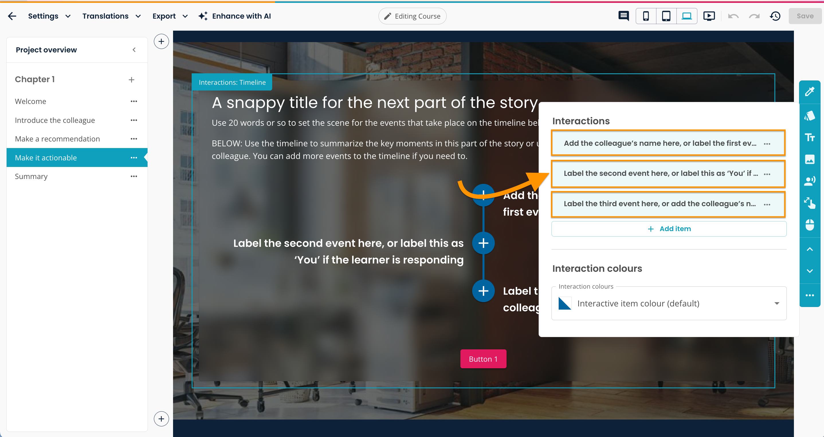 Create, interaction editing modal showing two default items with sample text.png
