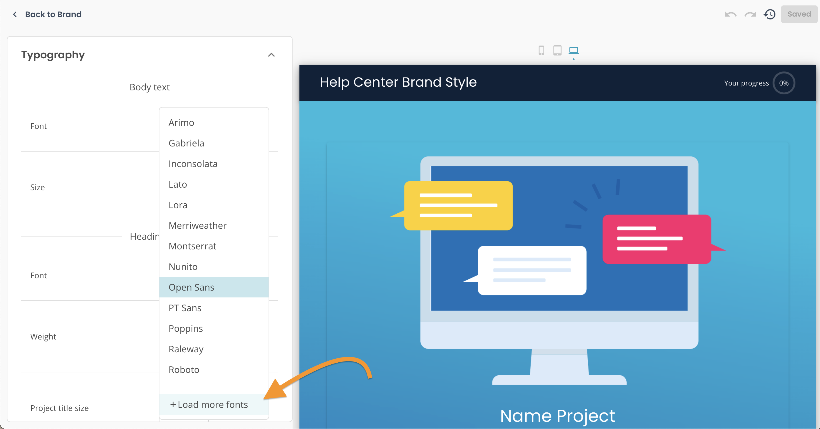 Create, arrow pointing to Load more fonts in Styles editing interface.png