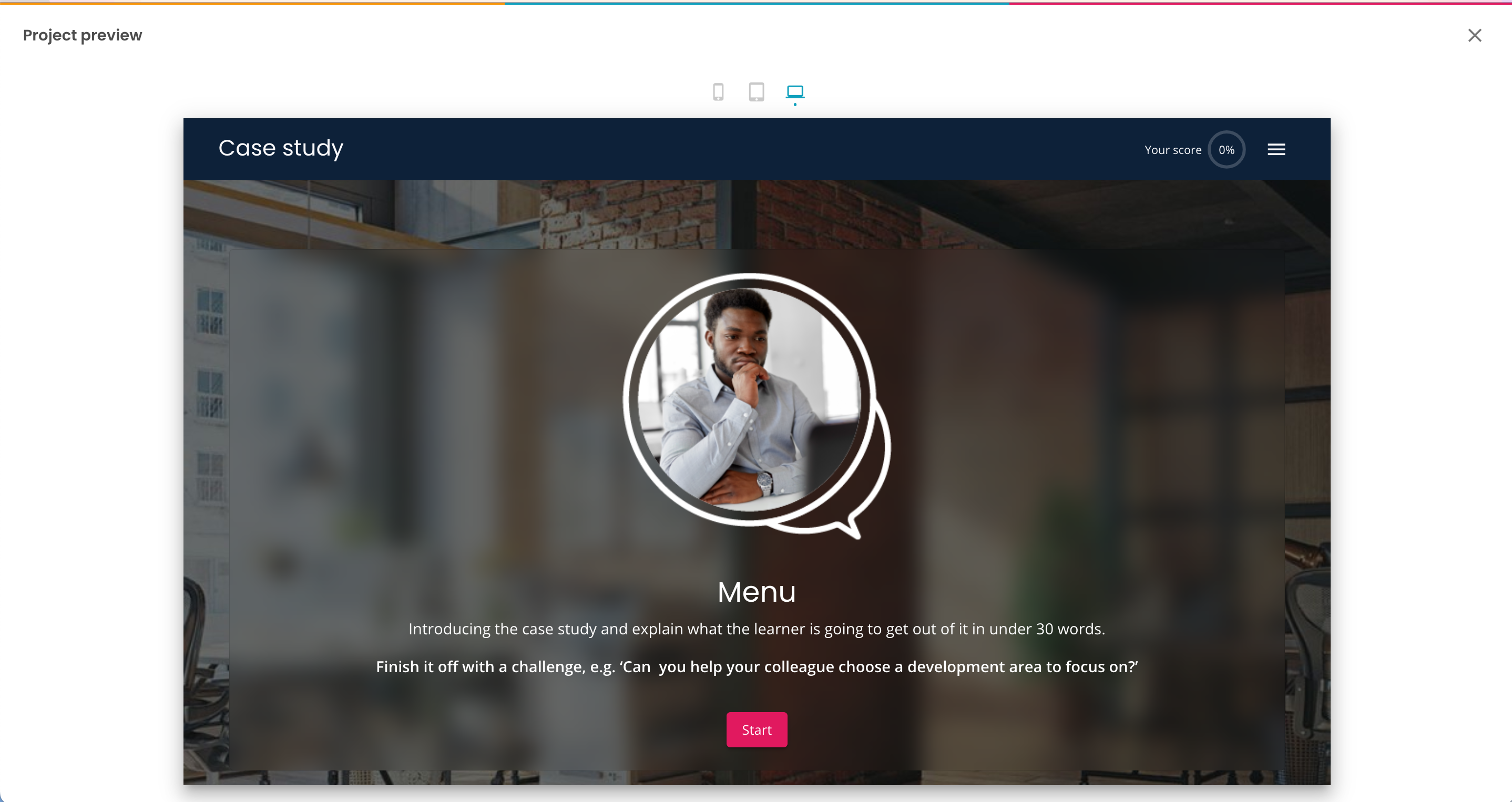 Create, preview modal open showing Help Center test Project.png