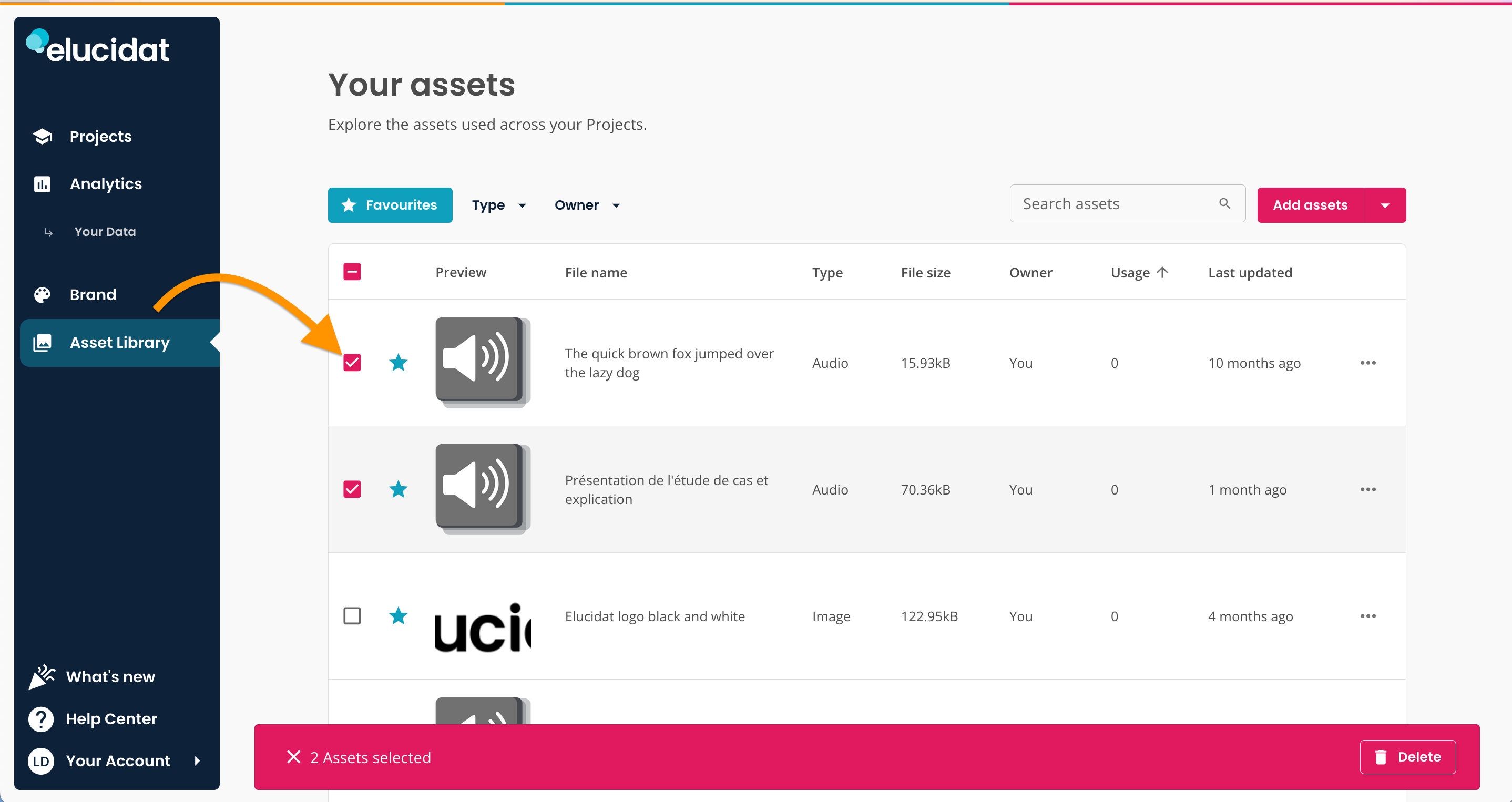 Create, arrow pointing to asset's selected check box in asset library.png