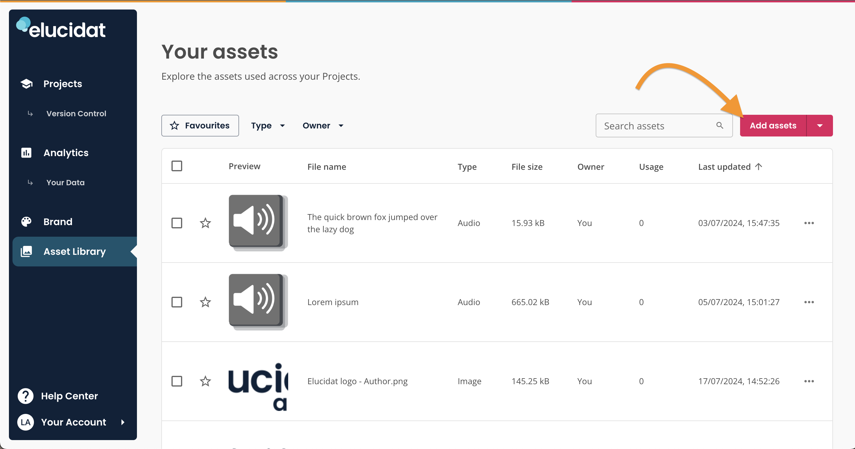 Create, arrow pointing to Upload button in asset library.png