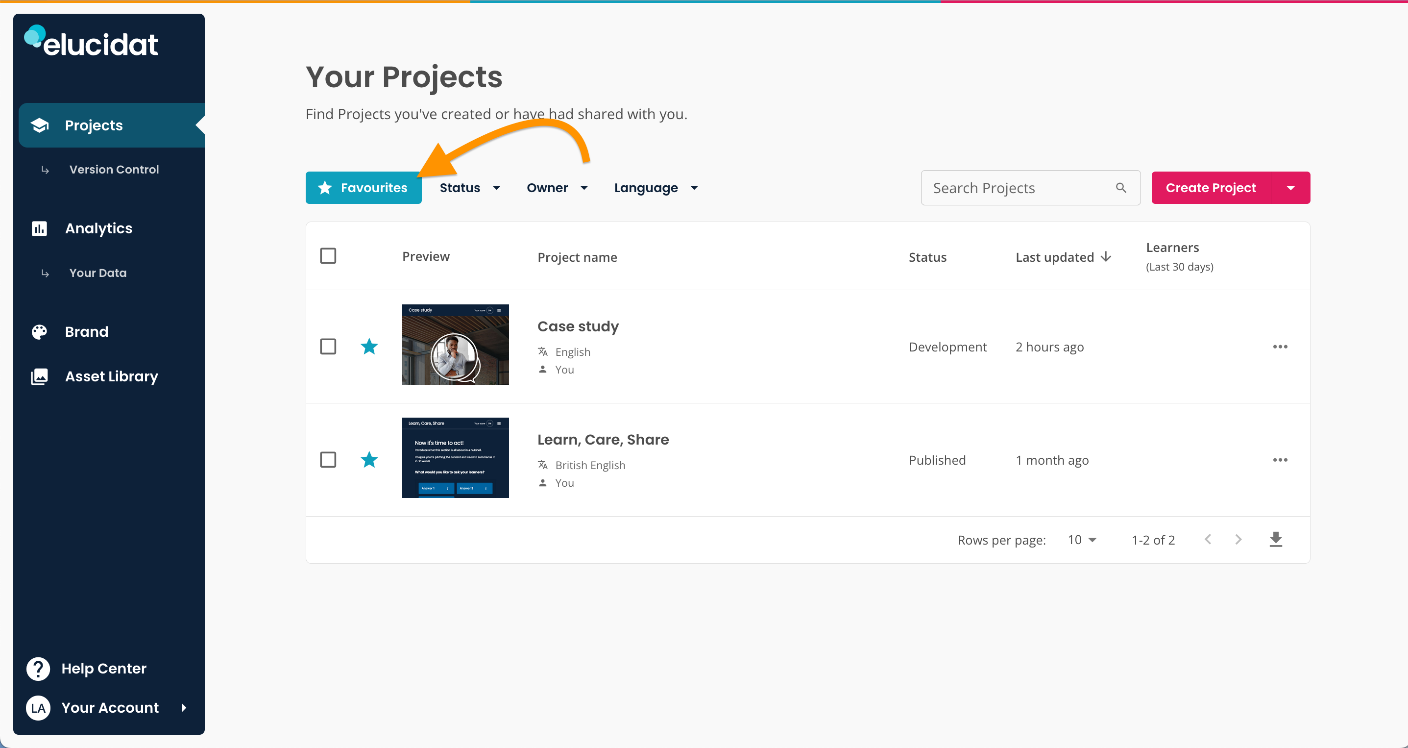 Create, arrow pointing to selected Favorites button.png