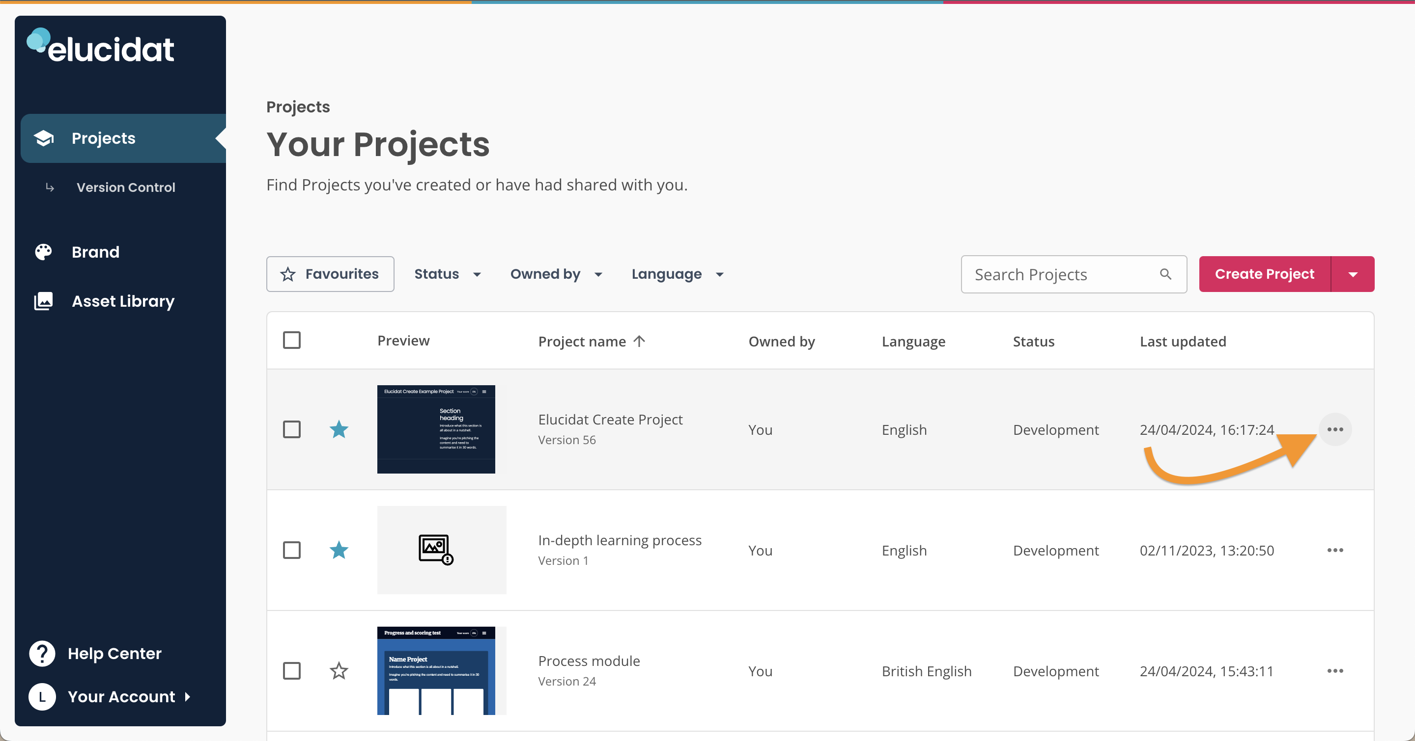 Create, arrow pointing to ellipsis menu of Project in library.png