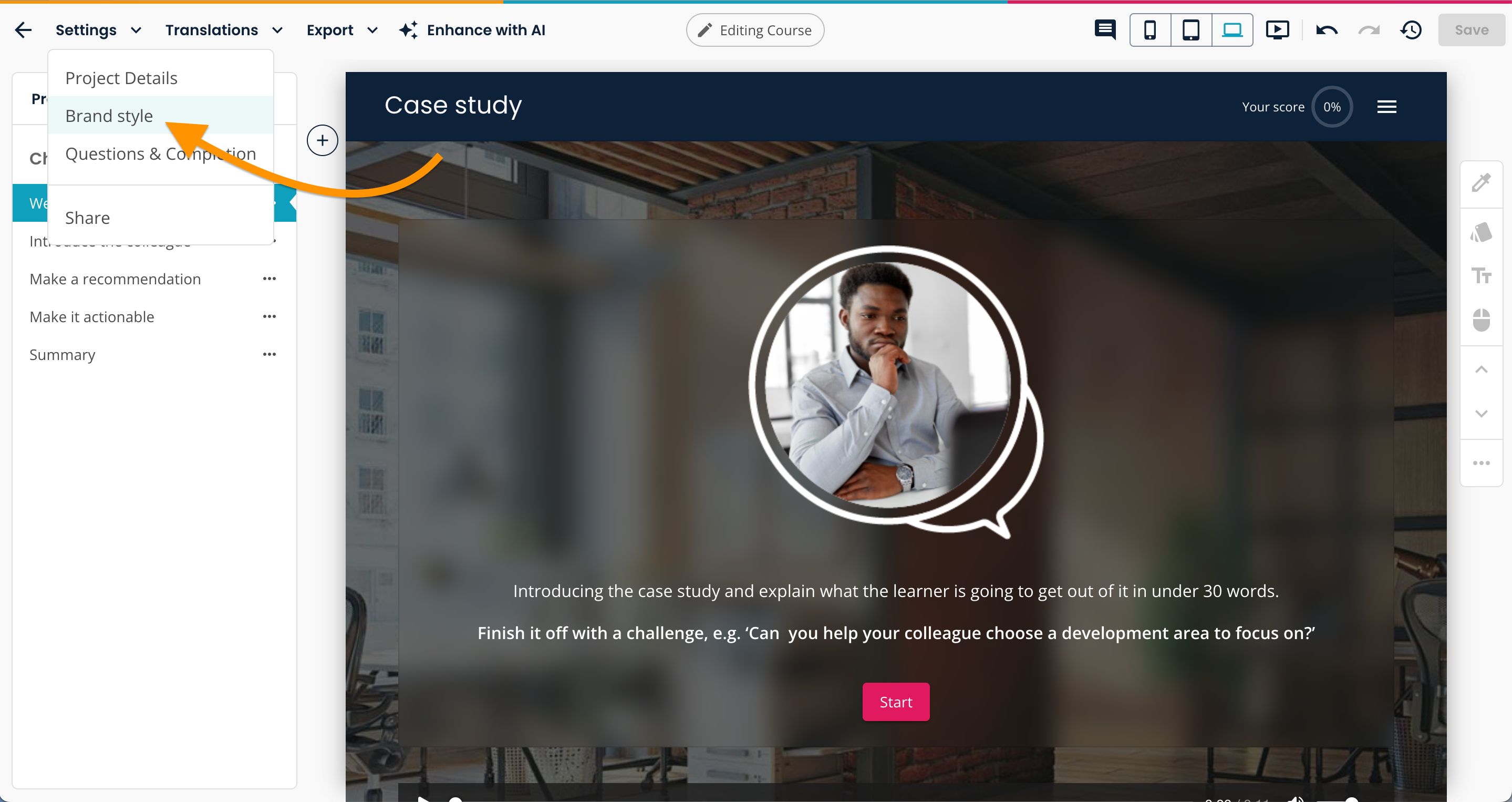 Create, editing interface, top toolbar, Brand Style.png