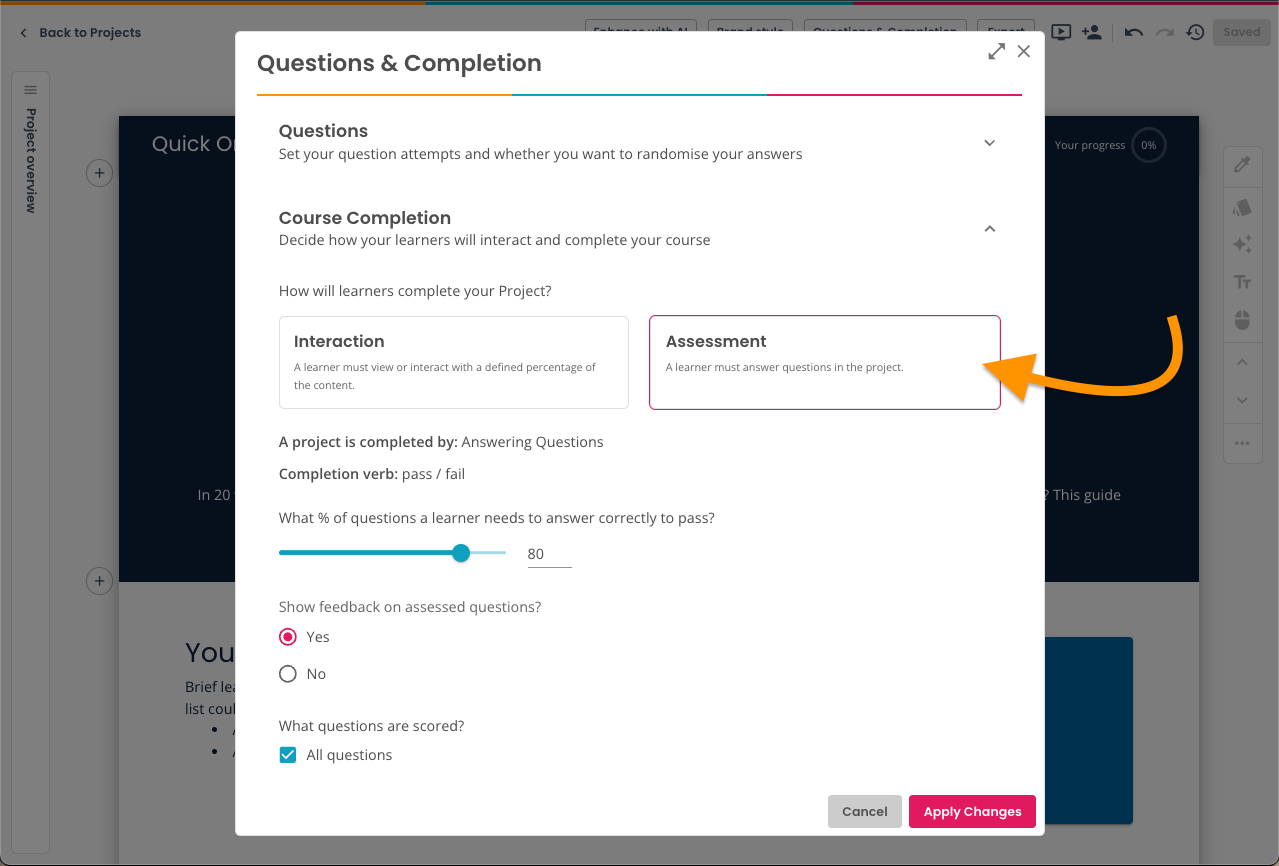 Setting the completion and pass rates of your course – Elucidat Create ...
