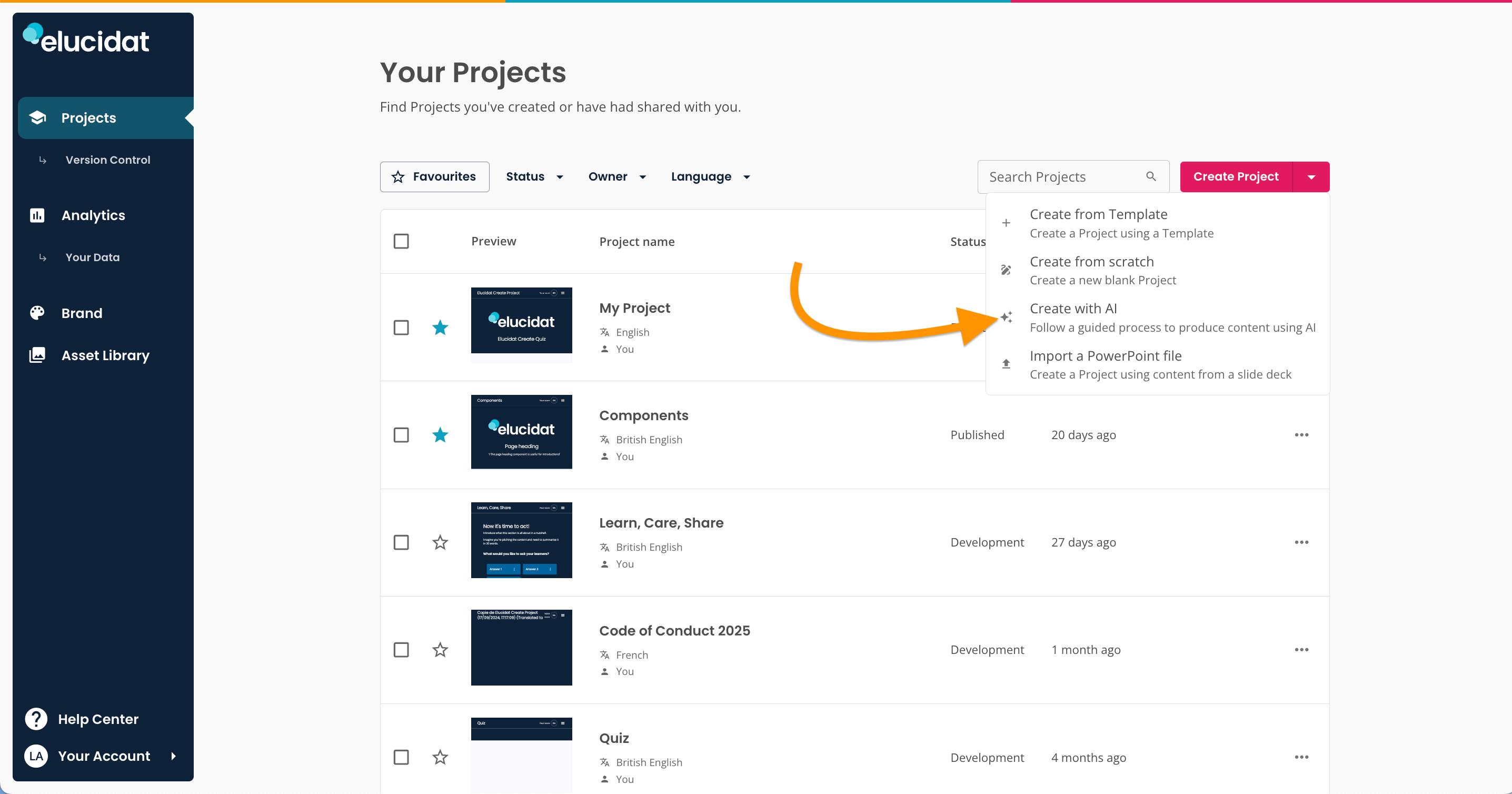 elucreate-your-projects-create-with-ai-drop-down-menu.png