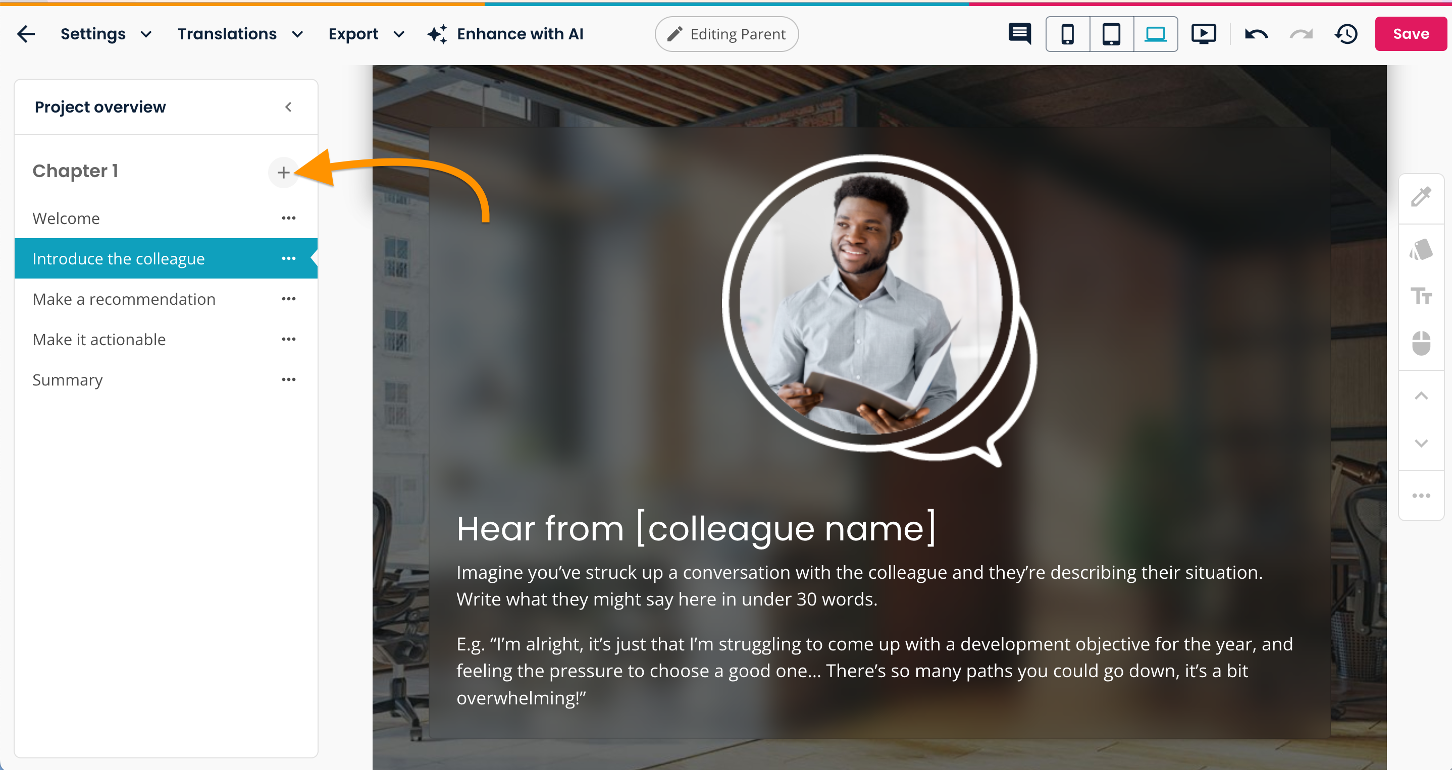elucreate-project-overview-menu-chapter-plus-button